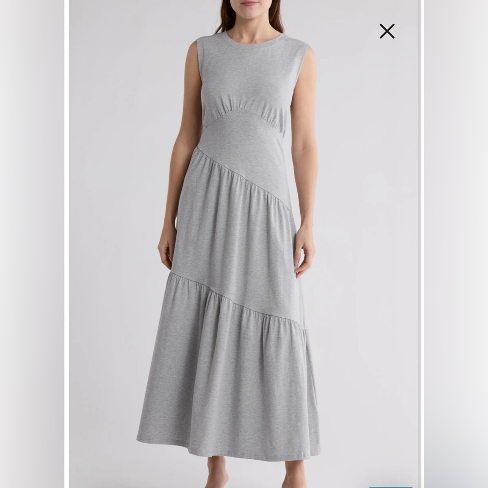LAST CHANCE DKNY Heather Gray Tiered Maxi Dress